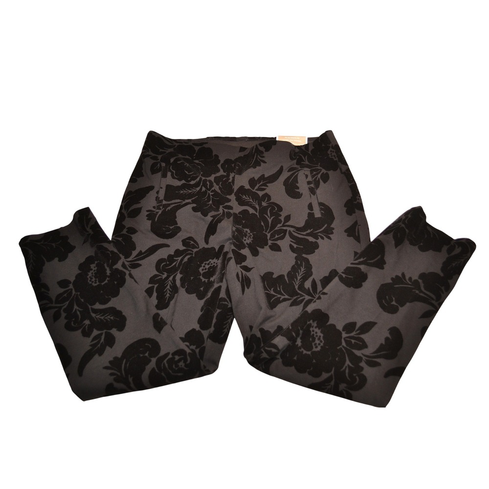 Chico's The Ultimate Fit Black Floral Flocked Velvet Pull On Pants‎ Size 2 NEW